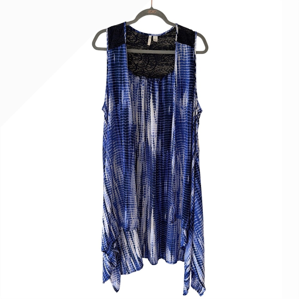 Est. 1946 Blue‎ Tie Dye Open Front Vest Lace Back Sharkbite Hem Sleeveless Large